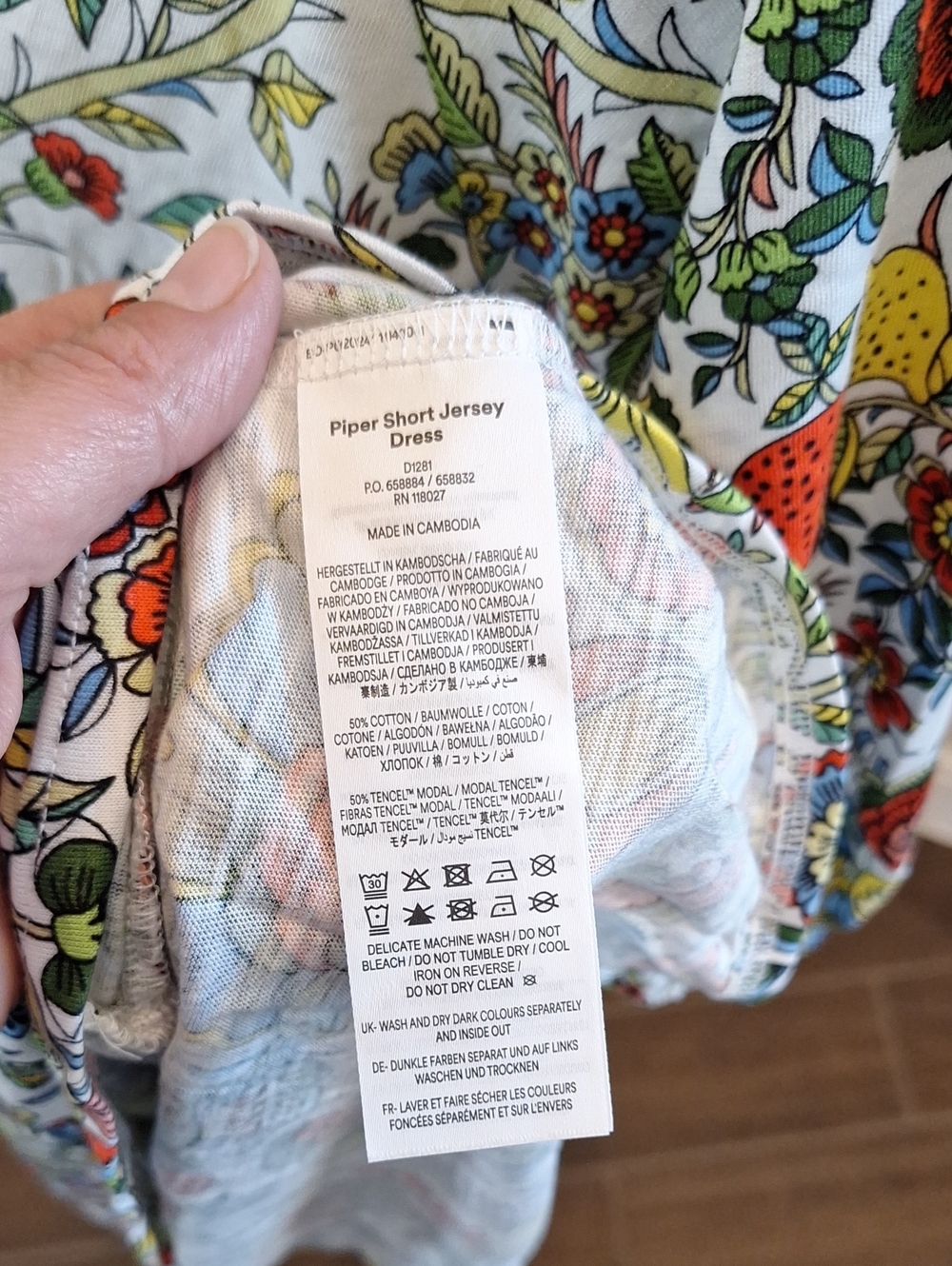 Boden Piper Fruit Print Short Sleeve Tiered Hem Cotton Blend Jersey Dress Sz 12 - Picture 10 of 14